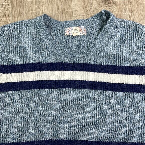 PINK REPUBLIC Blue Striped Round Neck Long Sleeve Pullover Sweater - Picture 3 of 8